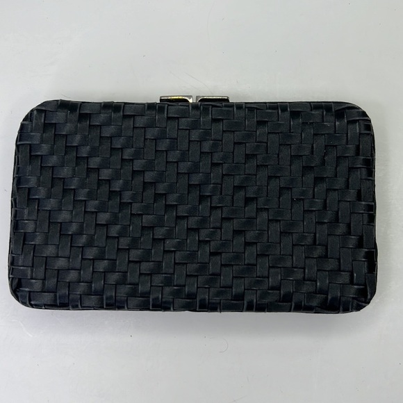 JUDITH LEIBER Vintage Black Silk Woven Clutch Shoulder Bag Evening Handbag - Picture 3 of 12